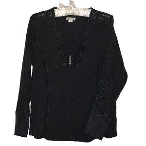 Sundance Thermal Henley Faded Black Long Sleeve Top